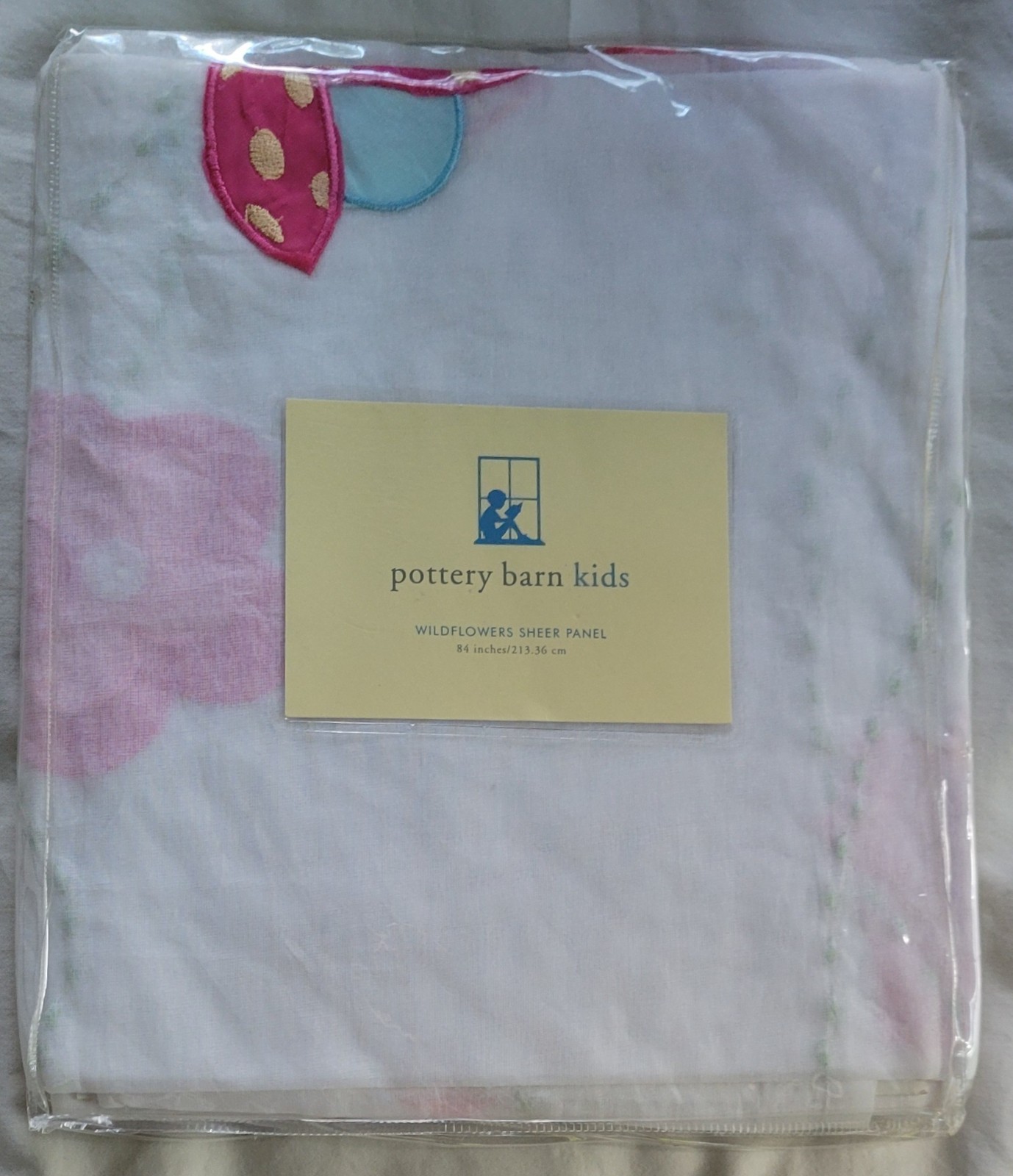 Pottery Barn Kids Sheer Panel Curtain Applique Wildflowers Camy Strap Ties 84″