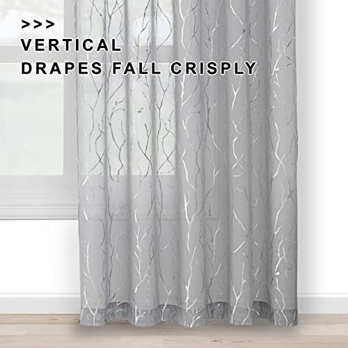 Silver Sheer Curtains 45 Inch Length – 52″W x 45″L (Pack of 2) Silver Grey