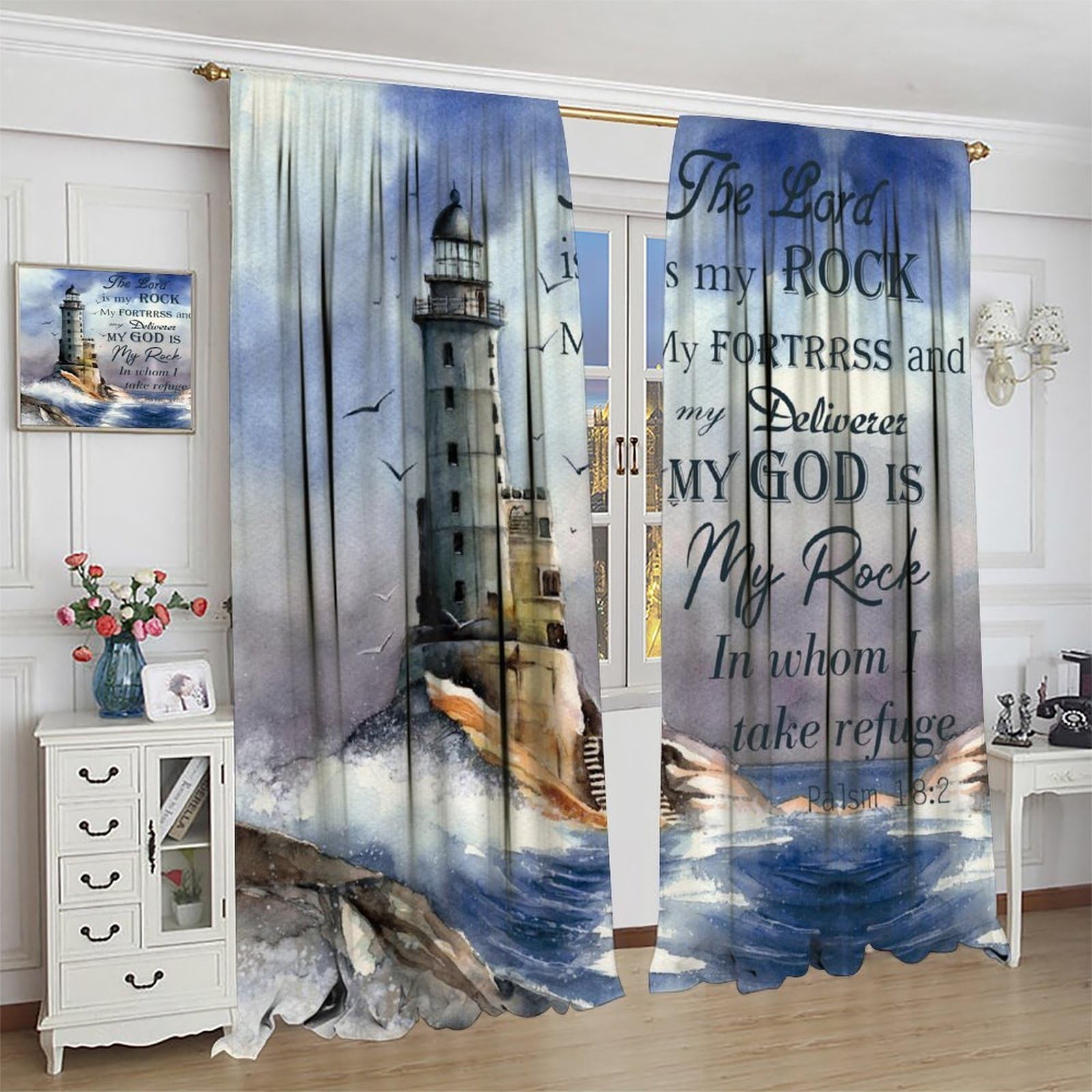 Lighthouse Curtains, Rustic Nautical Motivational Quote Window Treatments, Ro…