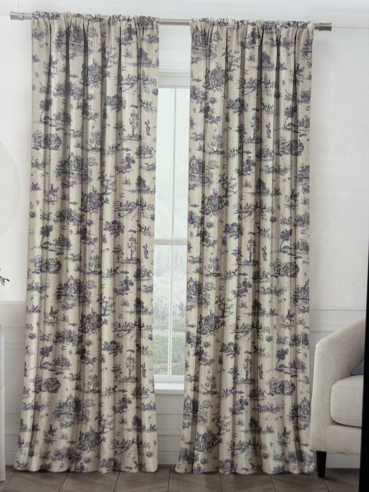 New Envogue French Country Toile Cottage Drapes Curtains 37″ x 96′ Set of 2