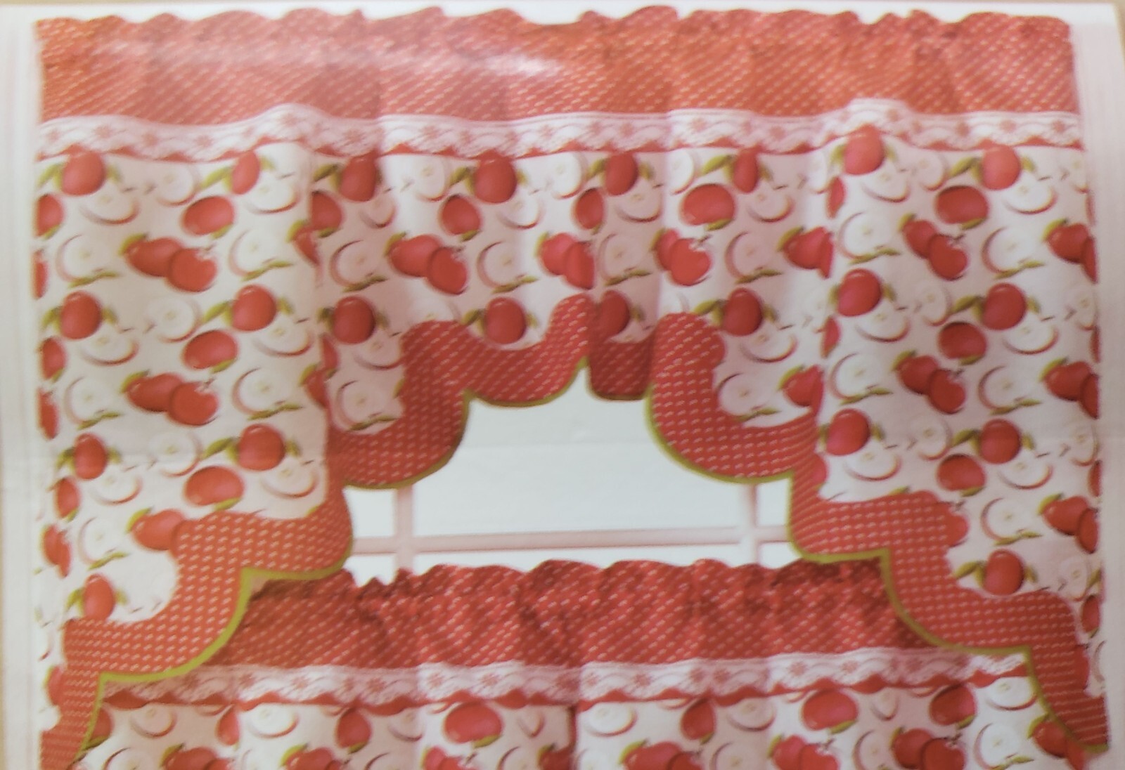 3pc Curtains Set:2 Tiers (30″x36″) & Swag (60″x36″) RED FULL & HALVES APPLES, ST