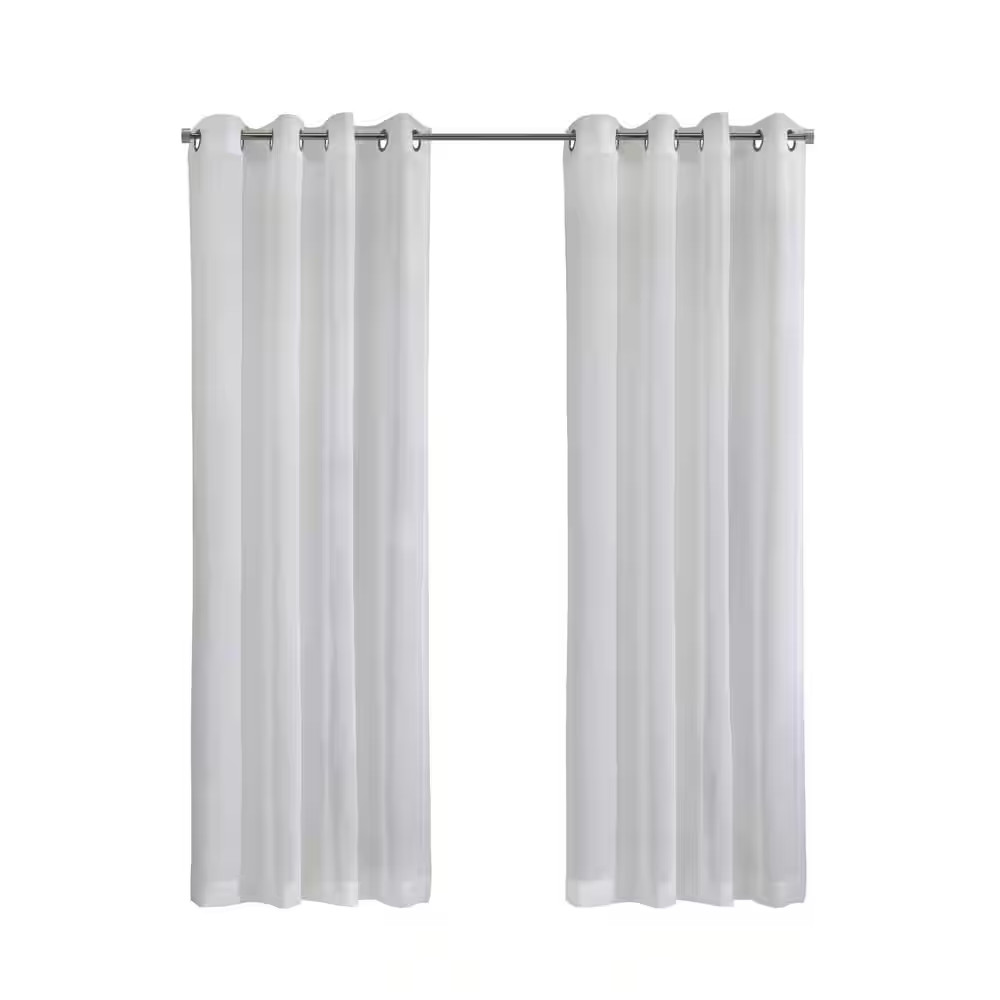 Daphne White Polyester Faux Linen 52 In. W X 84 In. L Grommet Indoor Sheer Curta