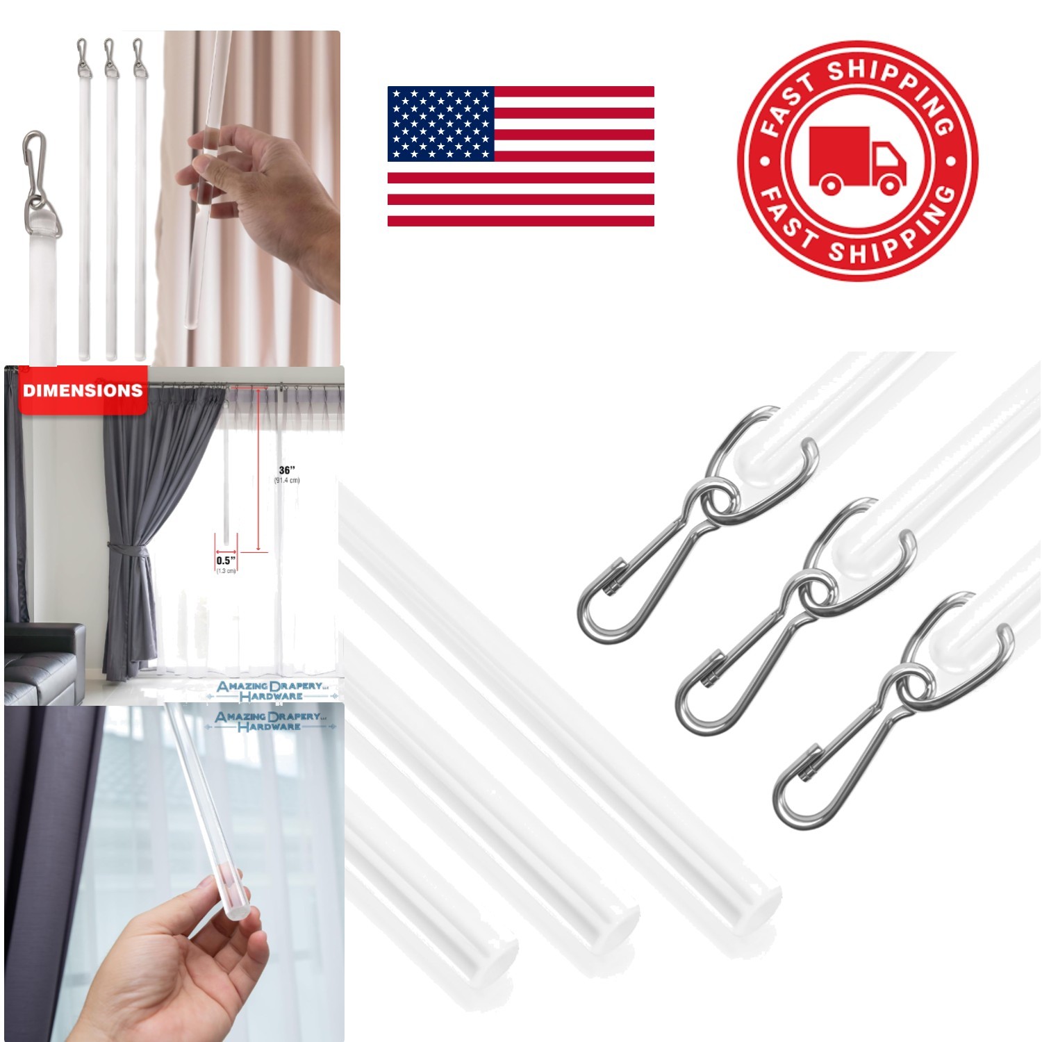 Elegant Clear Acrylic Drapery Wand 36 Inch 3 Pack for Stylish Window Treatment