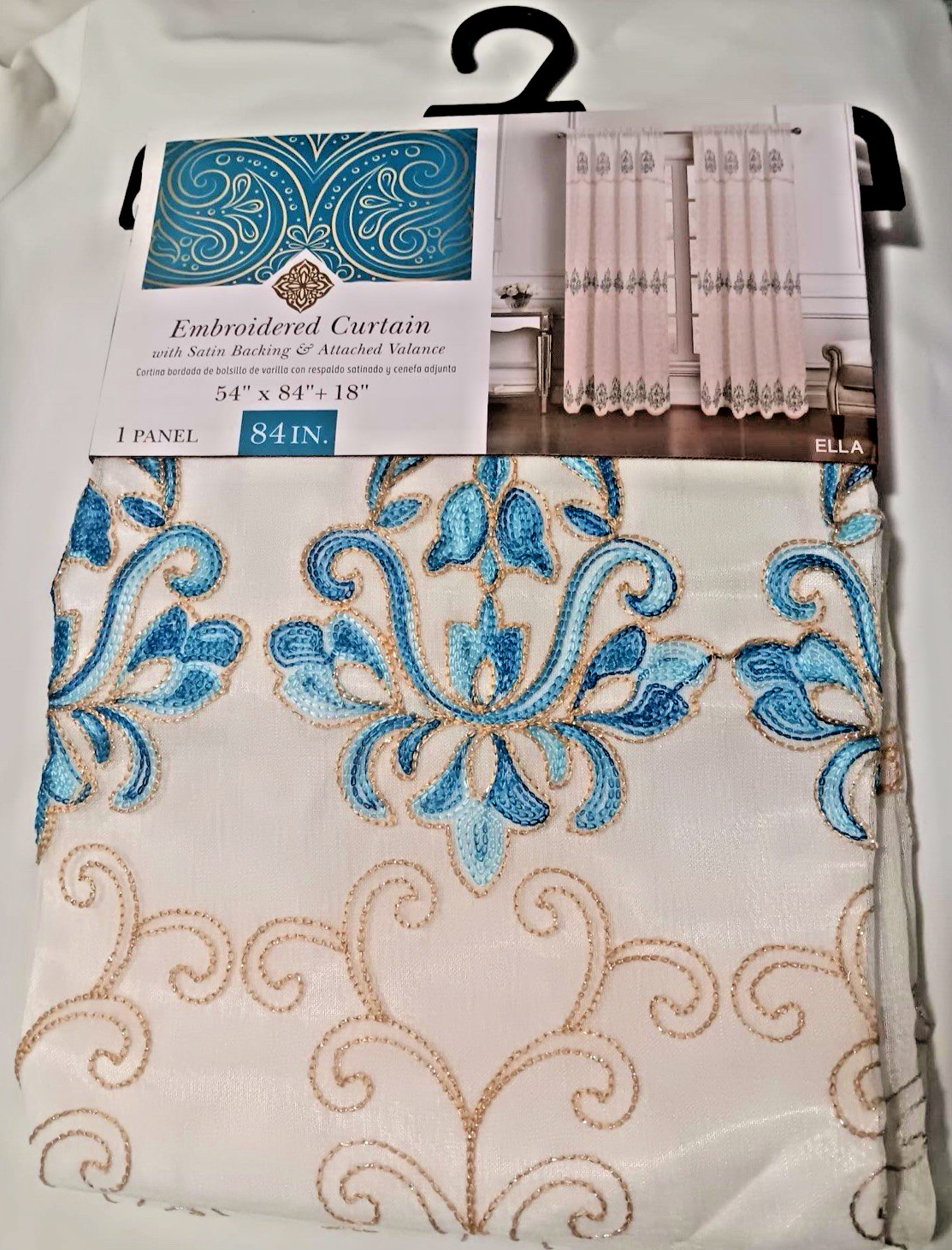 Embroidered curtain with satin Backing & Attached valence lot of 2 for $38