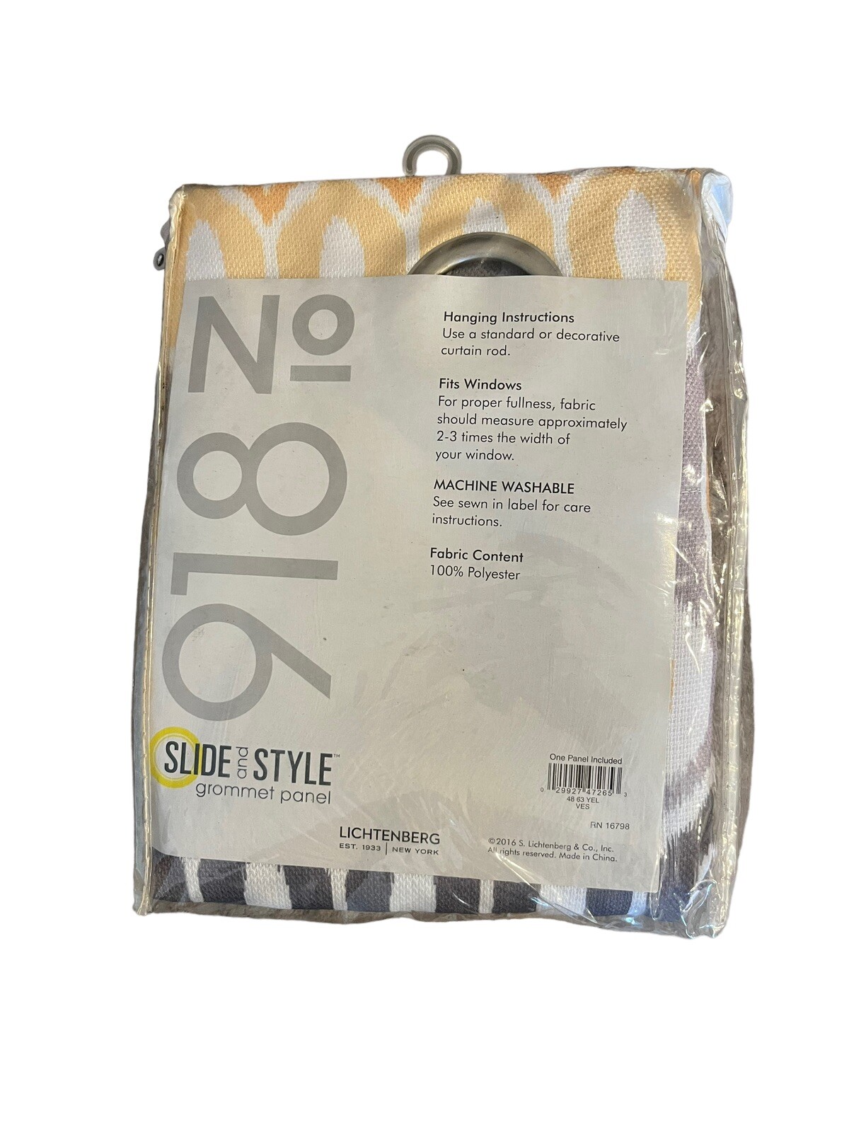 No. 918 Slide & Style Grommet Panel 48×63 Yellow White Gray Window Curtain