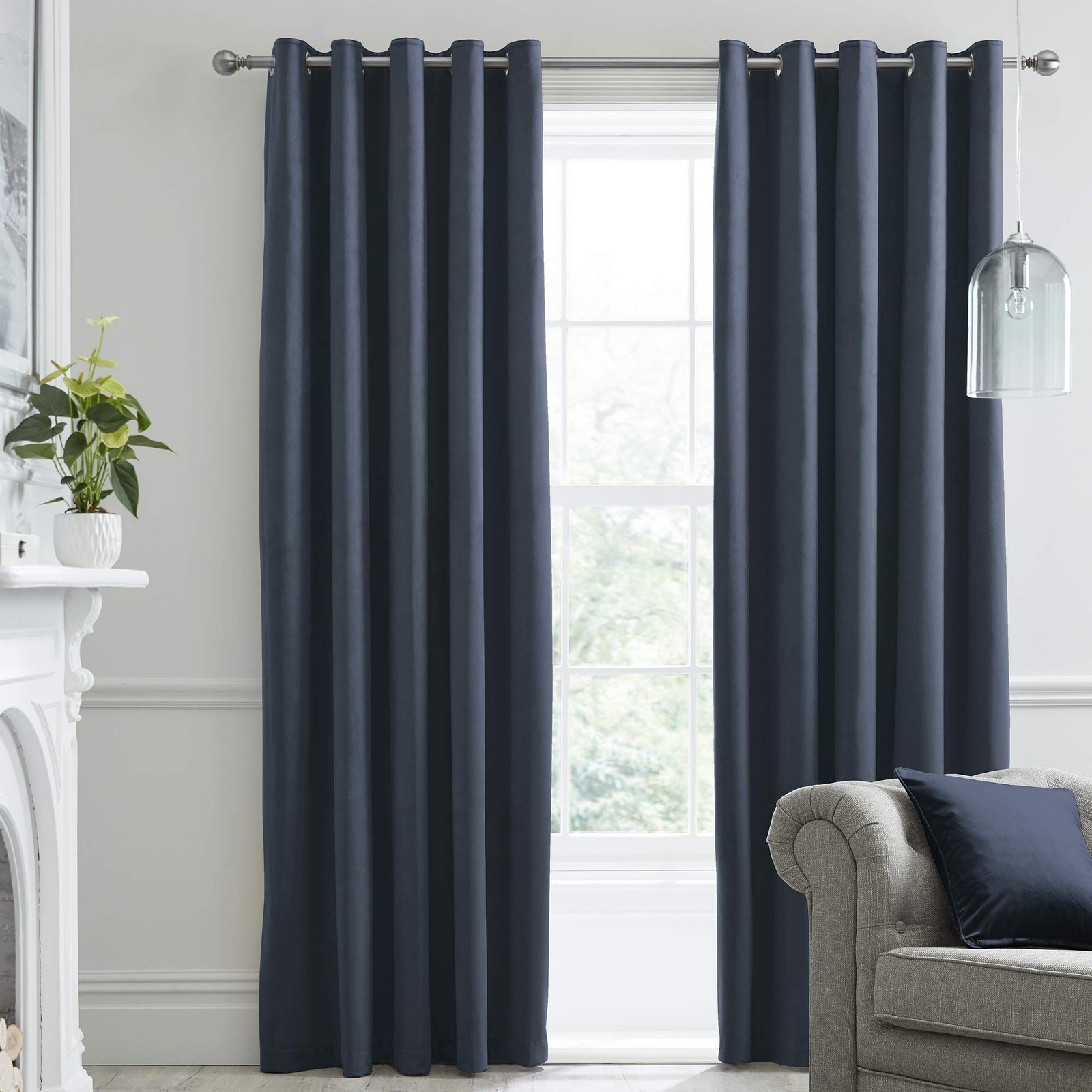 Laurence Llewelyn Bowen Montrose Eyelet Curtains, Velvet, 117 x 137 cm, Navy…