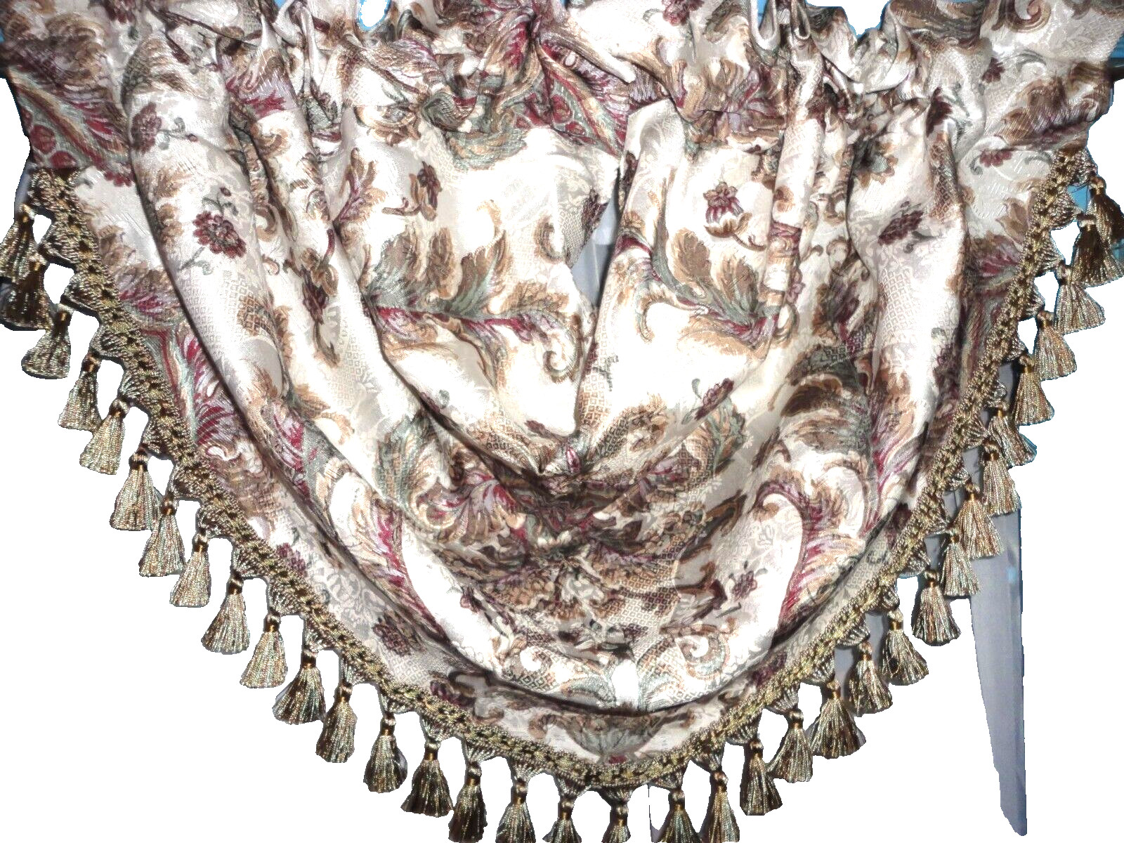 CHAPEL HILL SERAFINA FLORAL PAISLEY DAMASK GREEN IVORY WATERFALL VALANCE 48X33