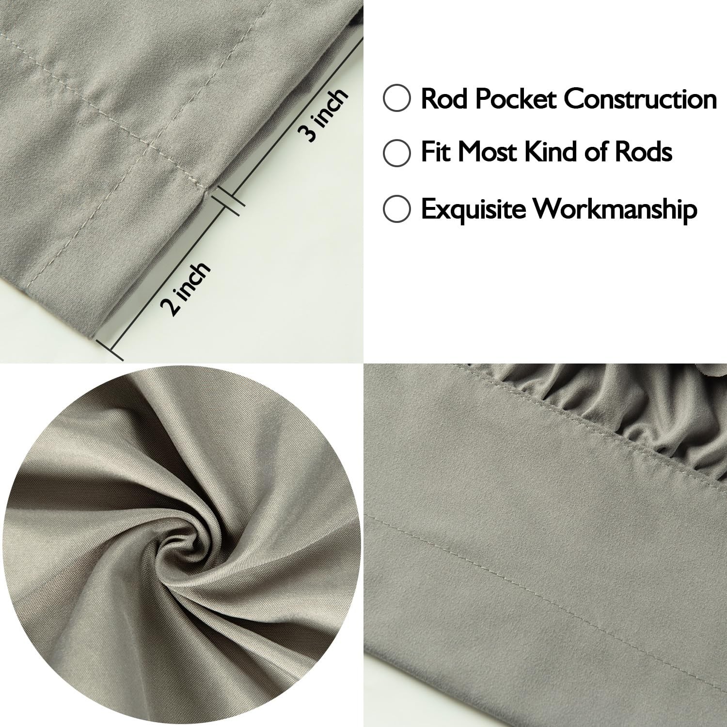HIG 2 Pack Gray Ruffle Window Valances â€“ Handcrafted Bow Tie Blackout Curtain