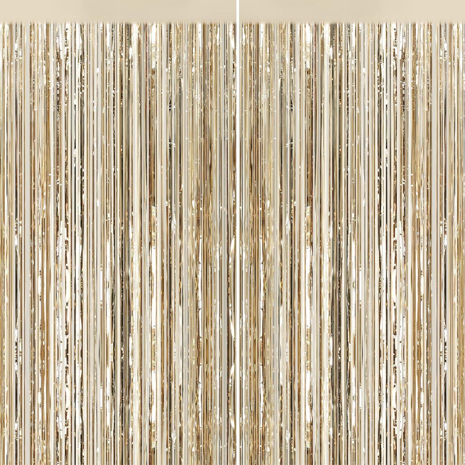 2Pack Pastel Pink Metallic Tinsel Foil Fringe Curtains, Pink Backdrop, Door Stre