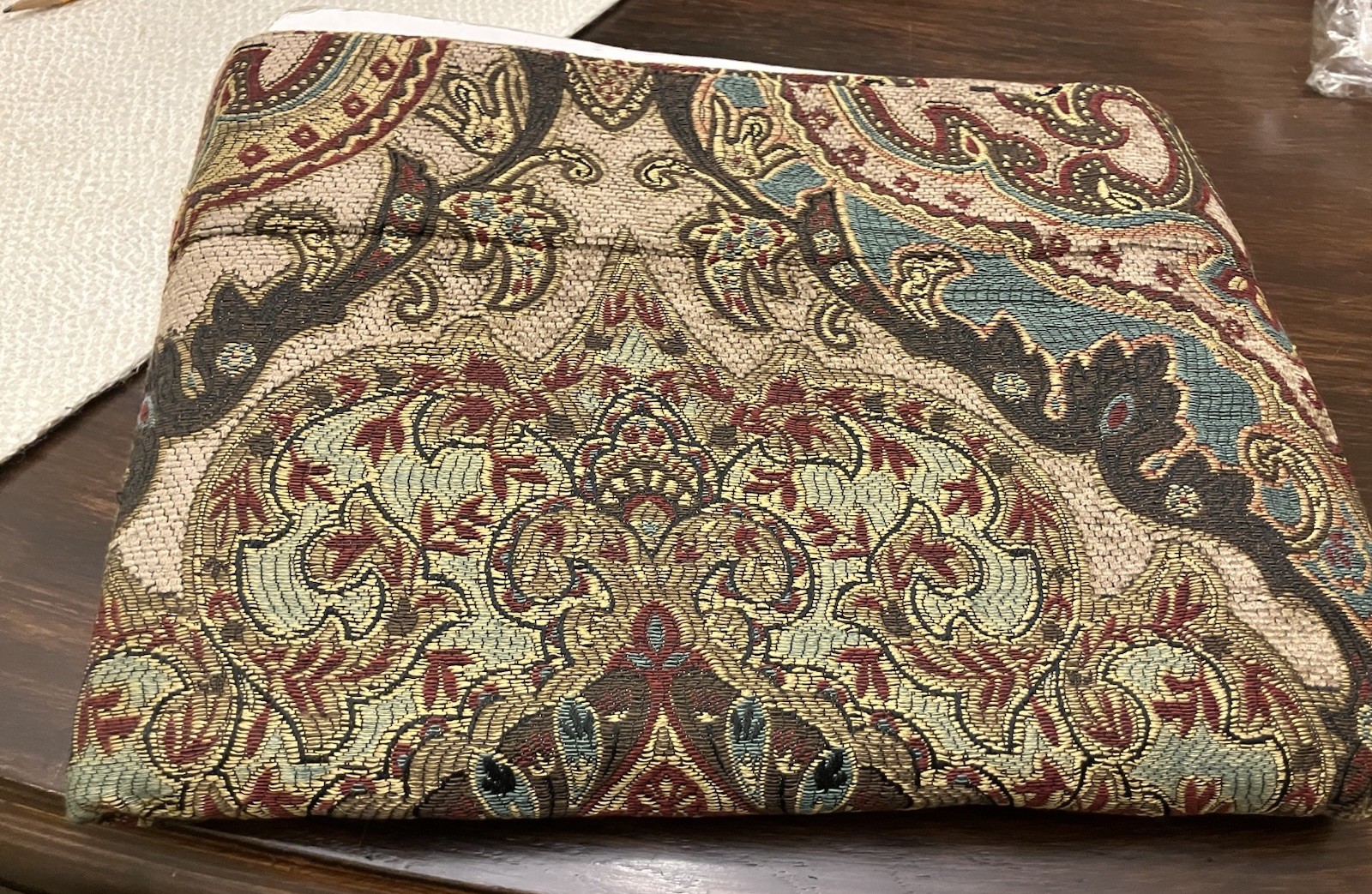 One (1) Chris Madden Valance Browns Teals Golds NIP 60 X 17 Tapestry Woven Jewel