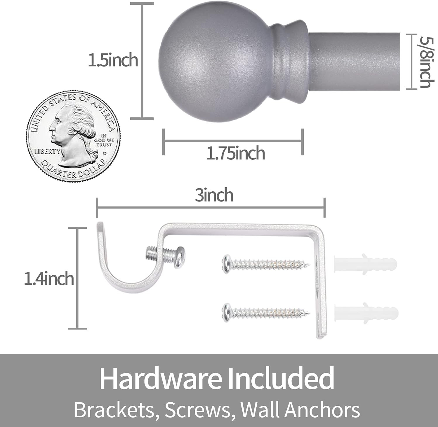 Brushed Nickel Curtain Rods 48-92 Inch for Bedroom, Living Room, Kitchen