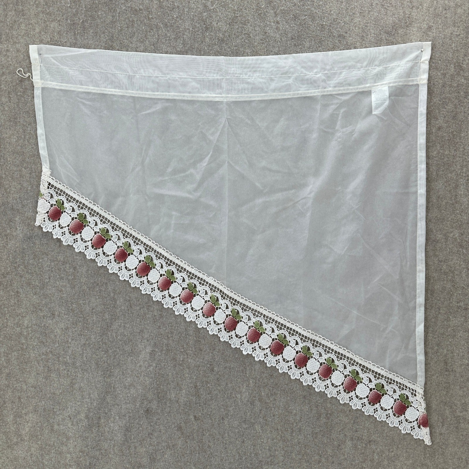 VTG Sheer White Window Swag Curtains with Apple Embroidered Lace Trim Set of 2