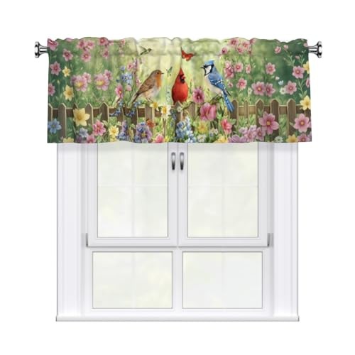 Birds Spring Valances Kitchen Curtain Summer Flowers Bird Birds and Flower