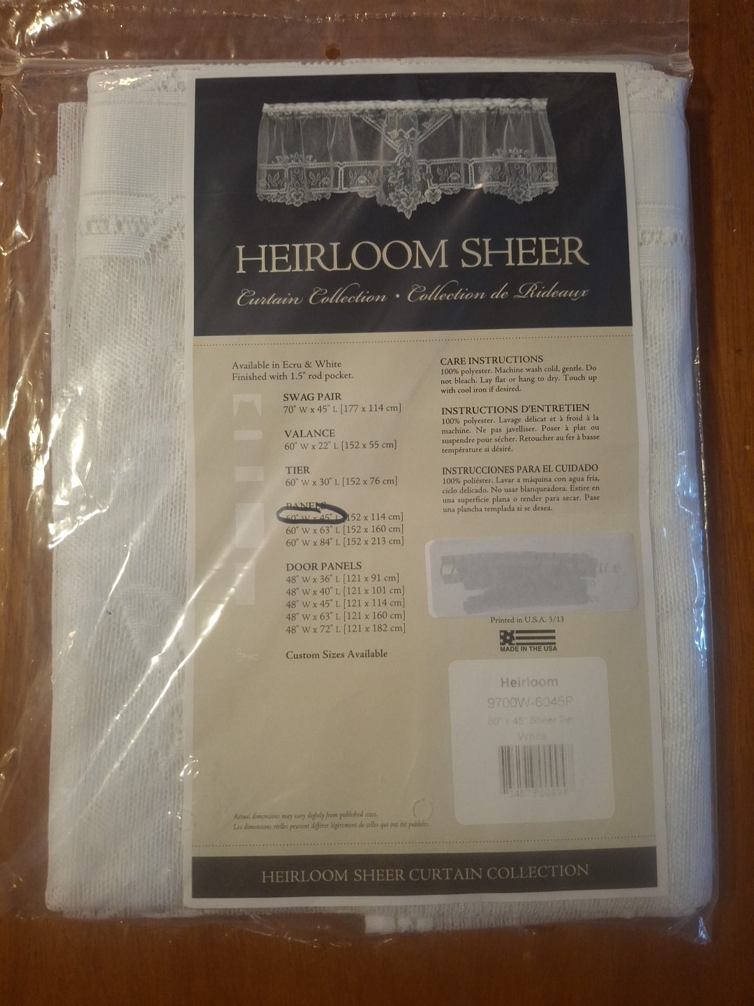 Heritage Lace HEIRLOOM SHEER 45″ Panel WHITE