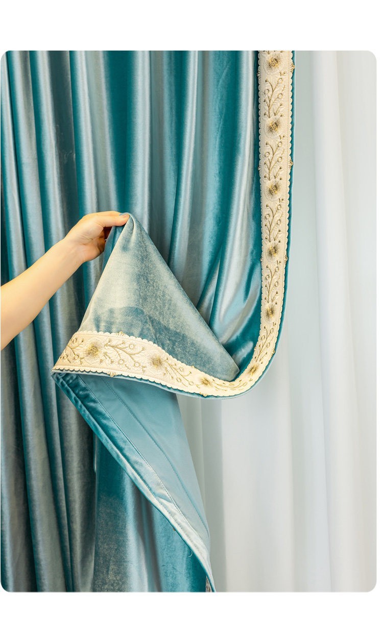 European costom velvet blue lace cloth window blackout curtain tulle M1854