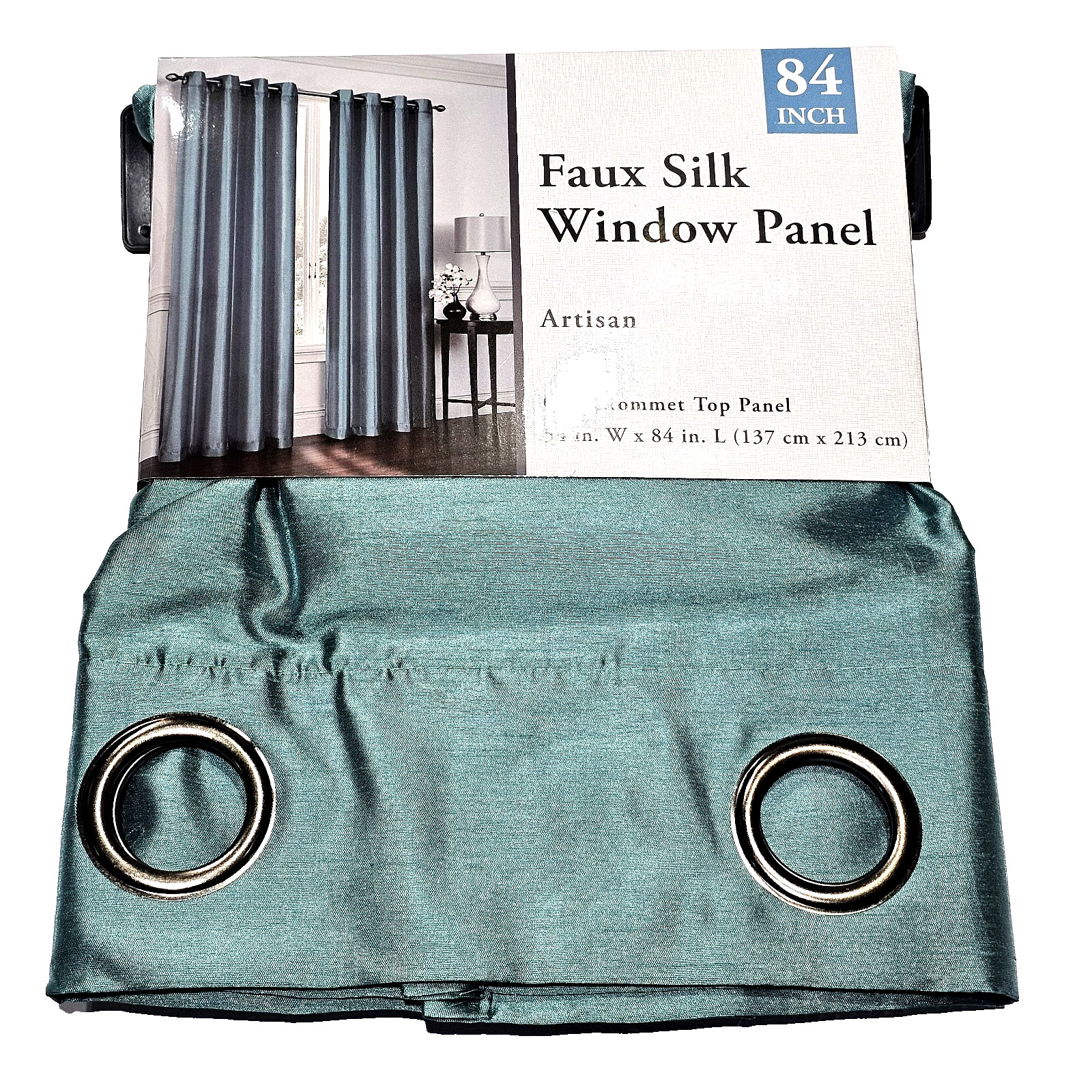 Faux Silk Window Panel Artisan 84inch One Grommet Top Panel 54in W X 84in L Blue