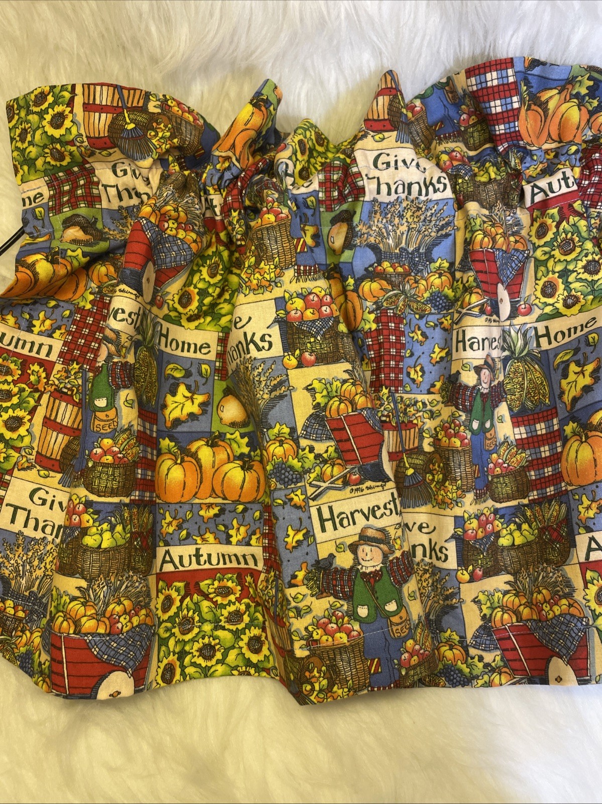 Thanksgiving Valance Scarecrow Acorn Wheat Fall PumpkinHarvest Farmhouse 10’x14”