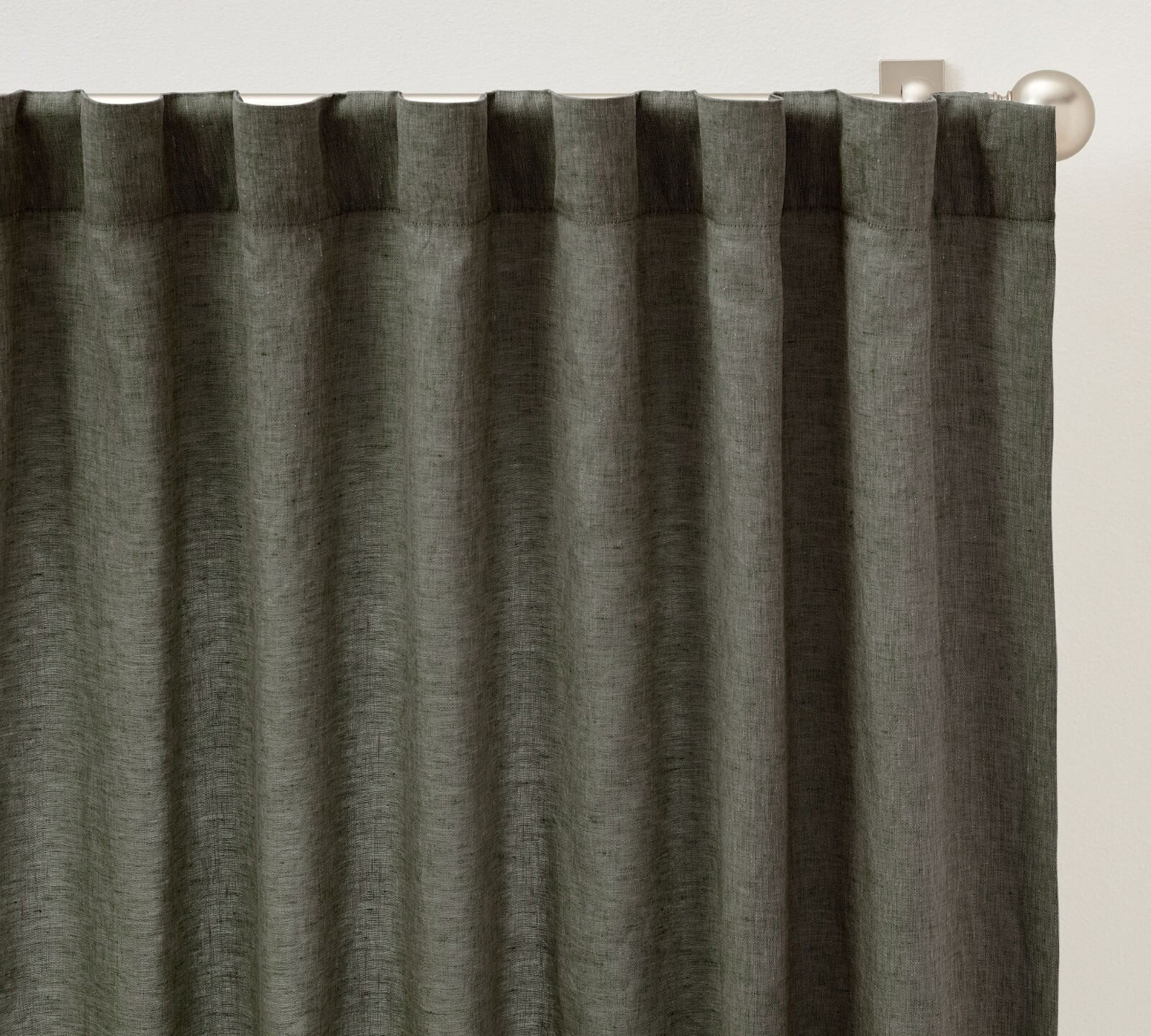 Pottery Barn Belgian Flax Linen Curtain Drape Panel (1) 50×96 Loden $149 Nip