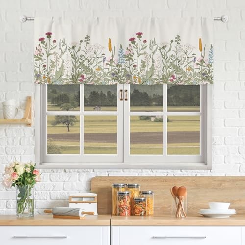 Rustic Flower Valances Curtains Rod 52″W x 18″L (Pack of 1) 01green Leaves