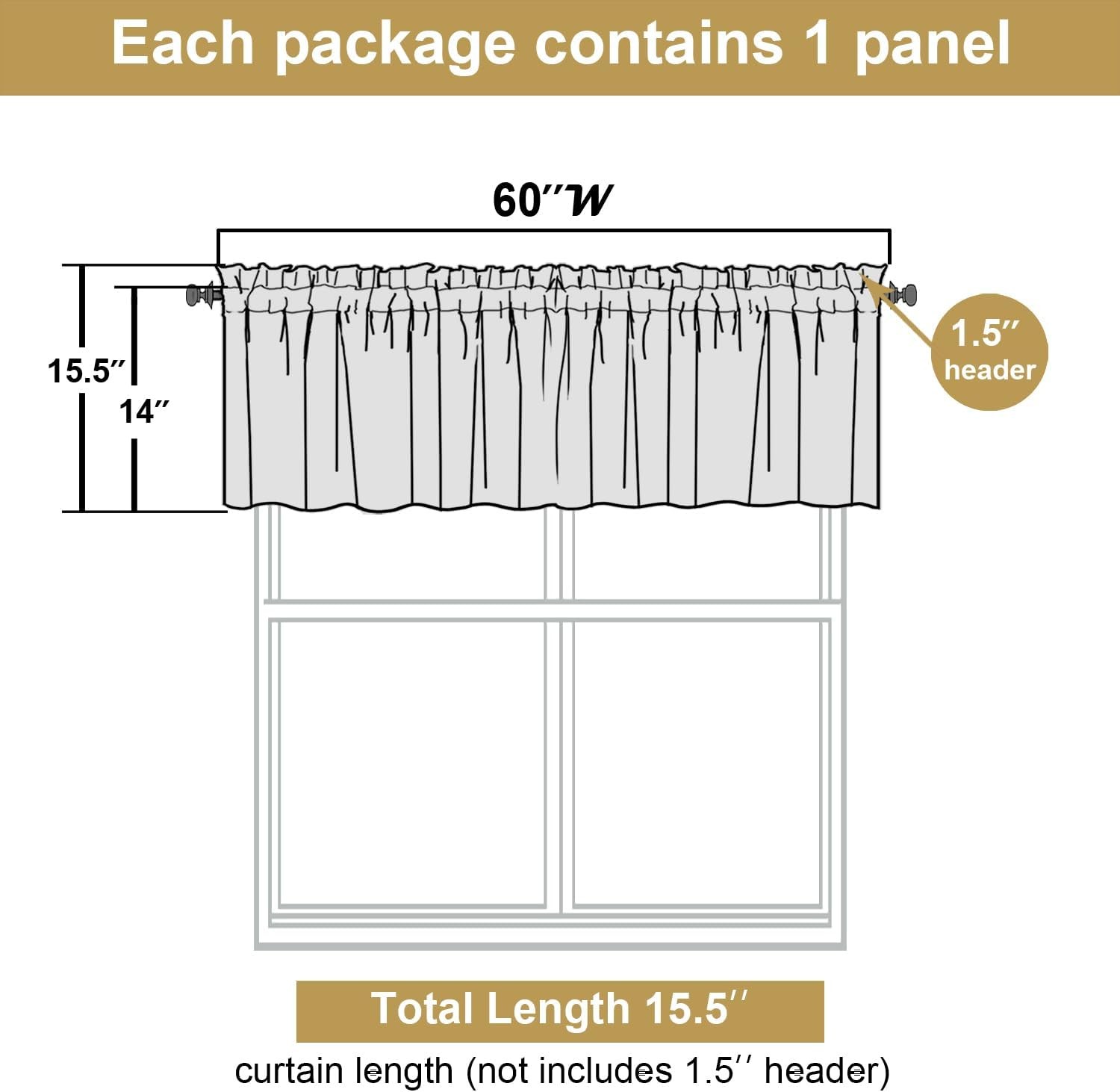Black Valances for Windows 14 Inch Length, Thermal Blackout Short Curtains,