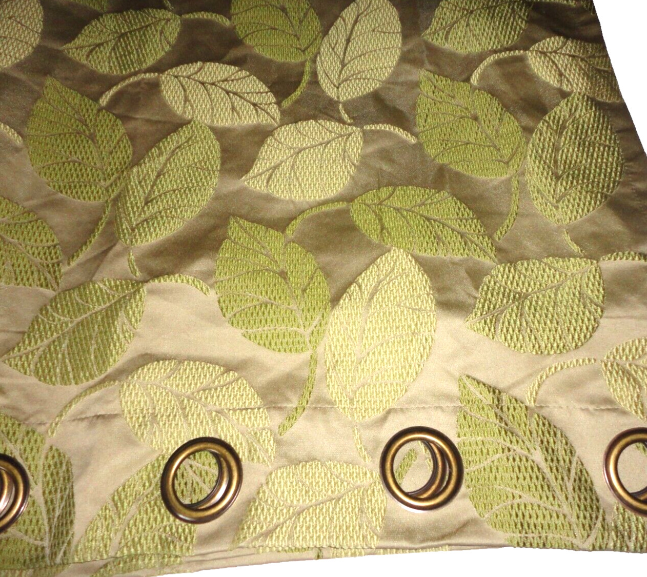 PIER 1 IMPORTS FREEMONT LEAF MOTIF GREEN DAMASK (2)GROMMET PANELS CURTAIN 50X105