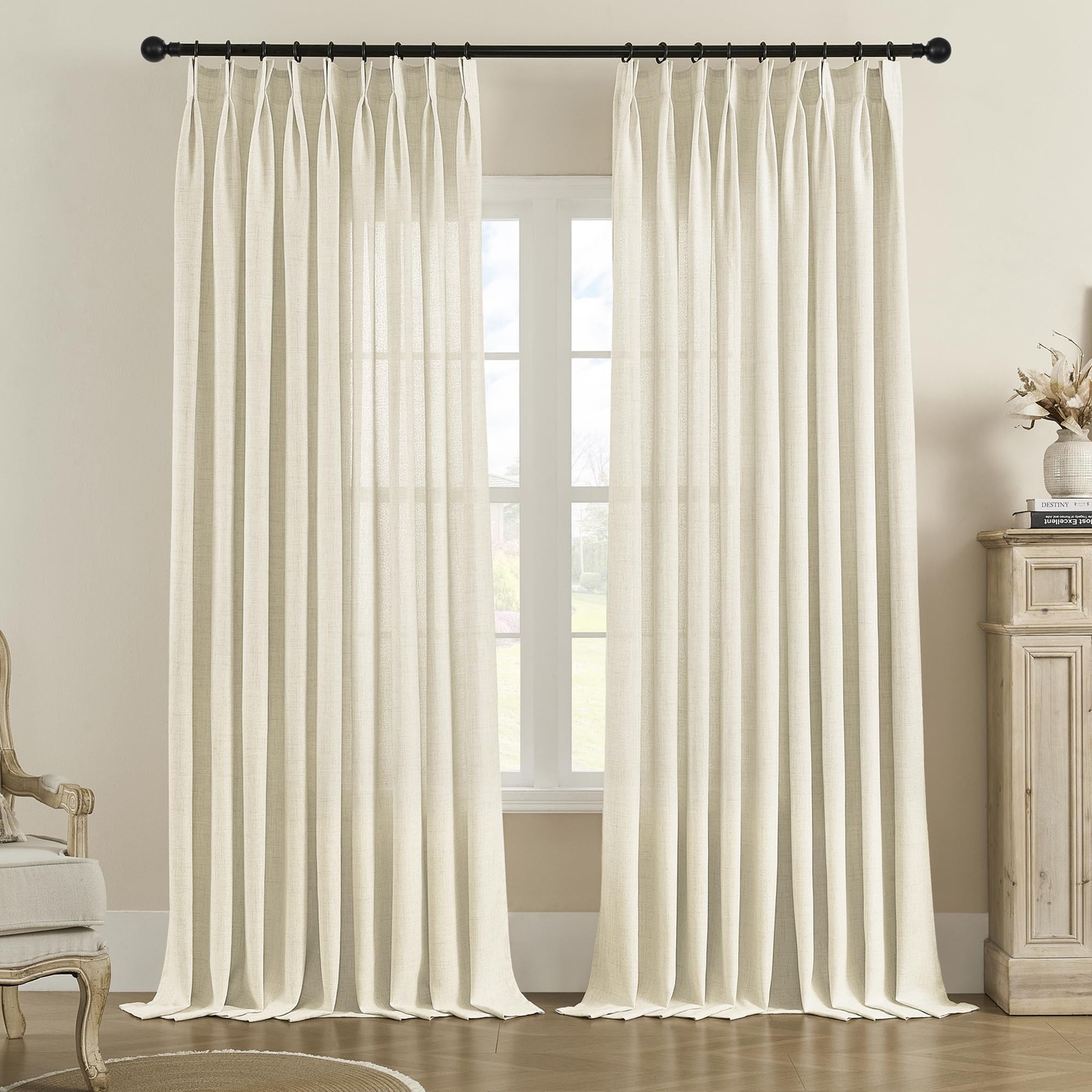 Maswond Extra Wide Pinch Pleated Semi Sheer Curtains 100W X 108L Inches Extra
