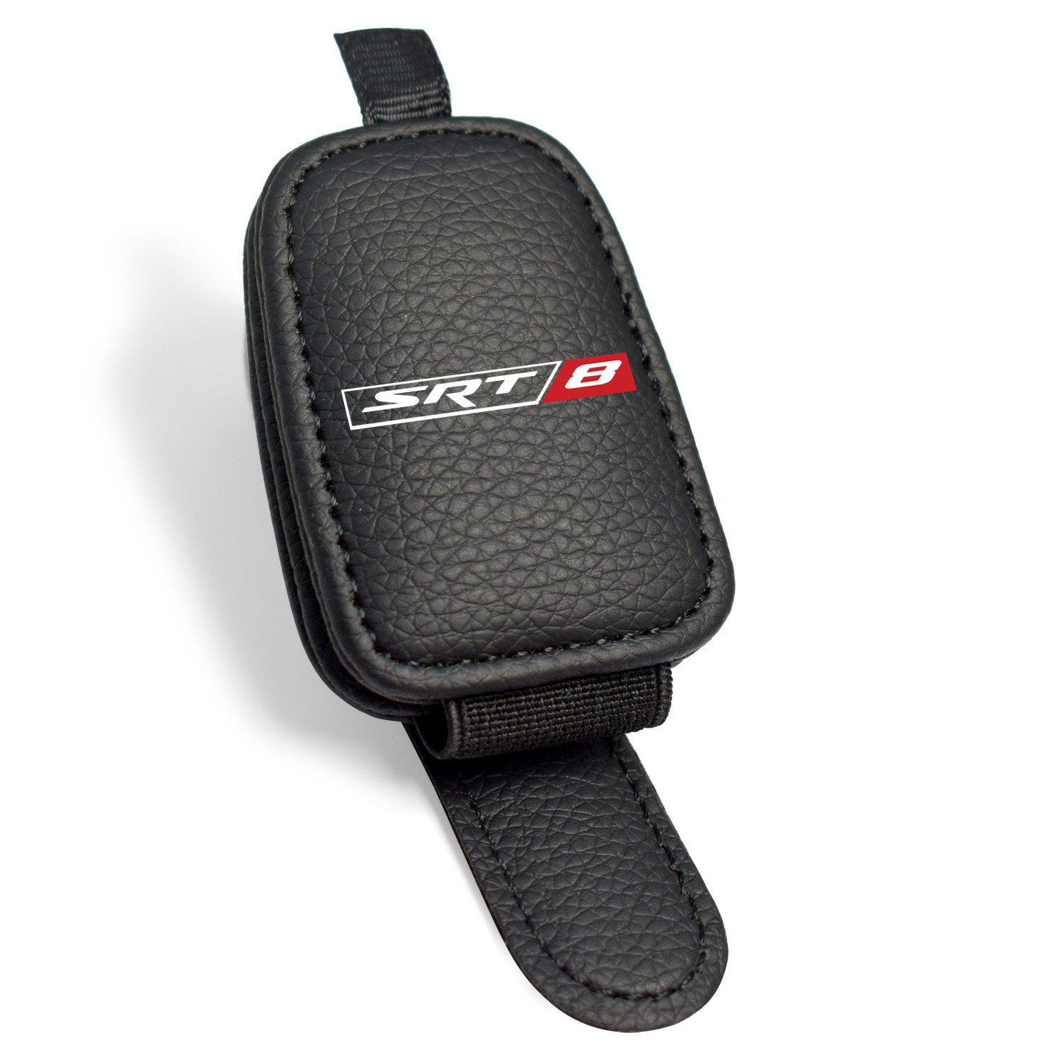 Dodge SRT-8 Rectangle Black Leather Magnetic Sunglass Sun Visor Holder