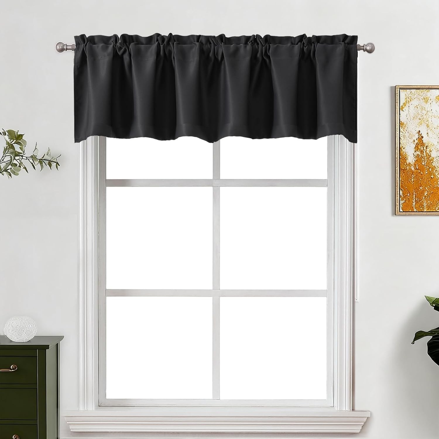 Black Valances for Windows 14 Inch Length, Thermal Blackout Short Curtains,