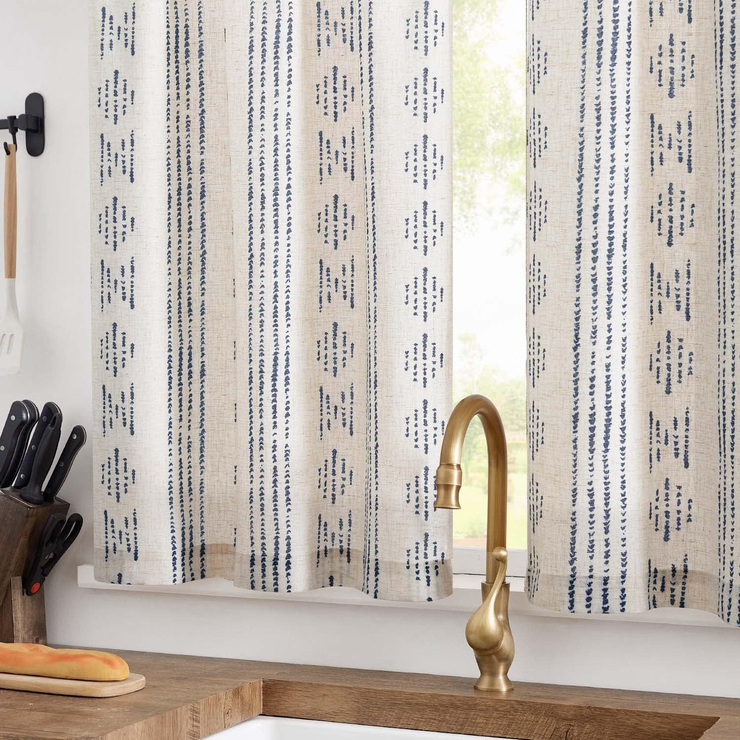 Boho Stripe Kitchen Curtains and Valance Set Linen Tier Curtains Bohemian Small