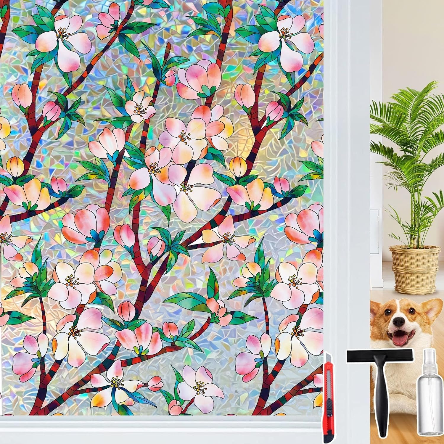 Rainbow Window Privacy Film Decorative Window Sticker, 3D Static Stained Glass C