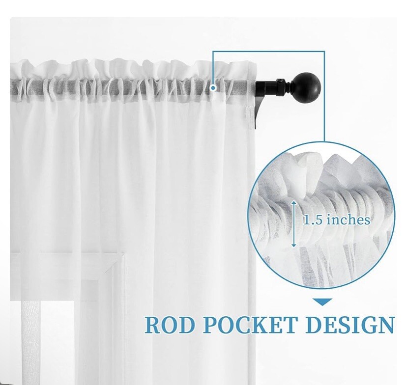 2Panels Rod Pocket Sheer White Curtain, 52×72 Inches Each Panel