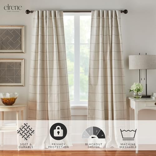 Brighton Windowpane Plaid Blackout Window 52″W x 84″L (Pack of 1) Linen