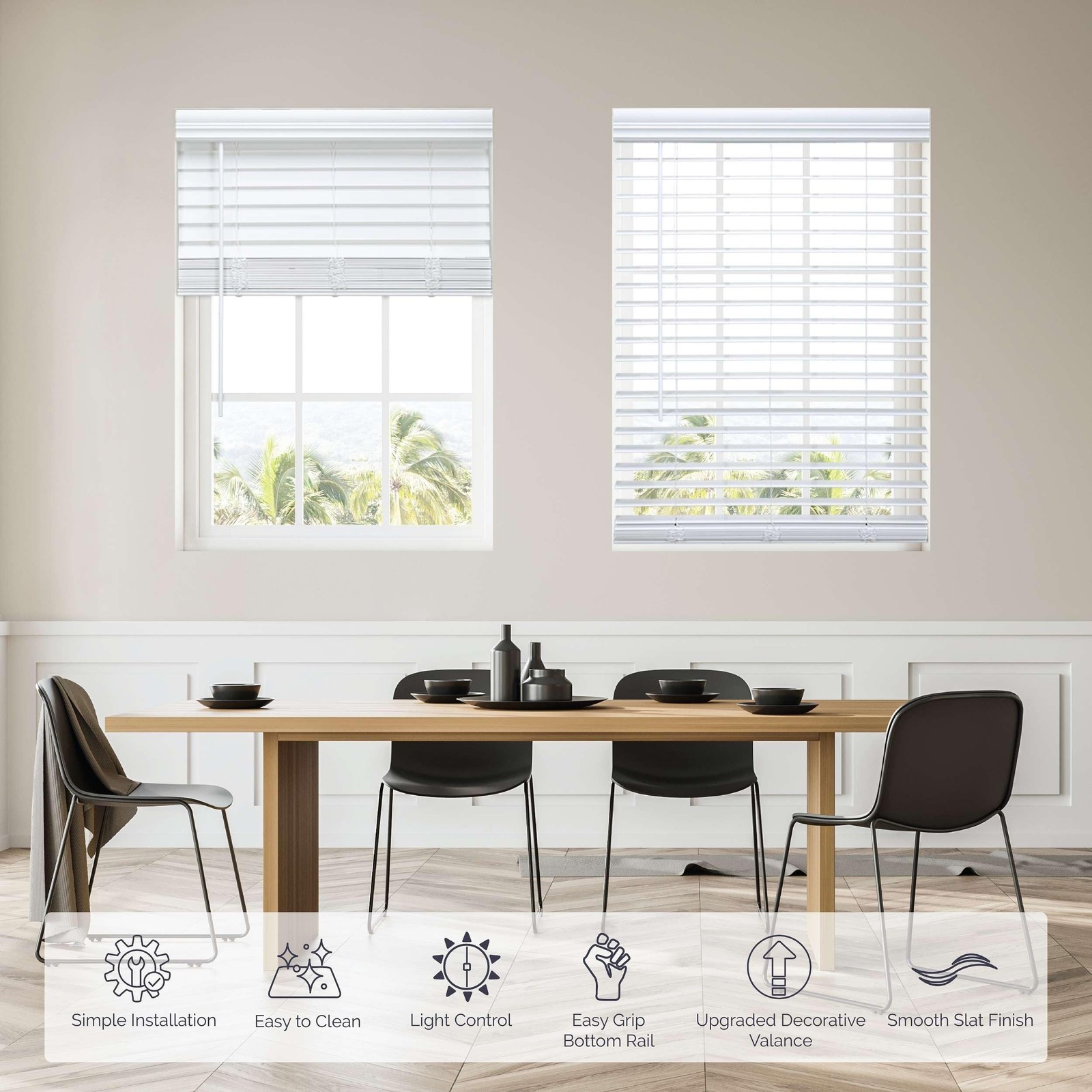 Linen Avenue Customizable Cordless Faux Wood Blind White 30 to 35 W x 40 H, F…