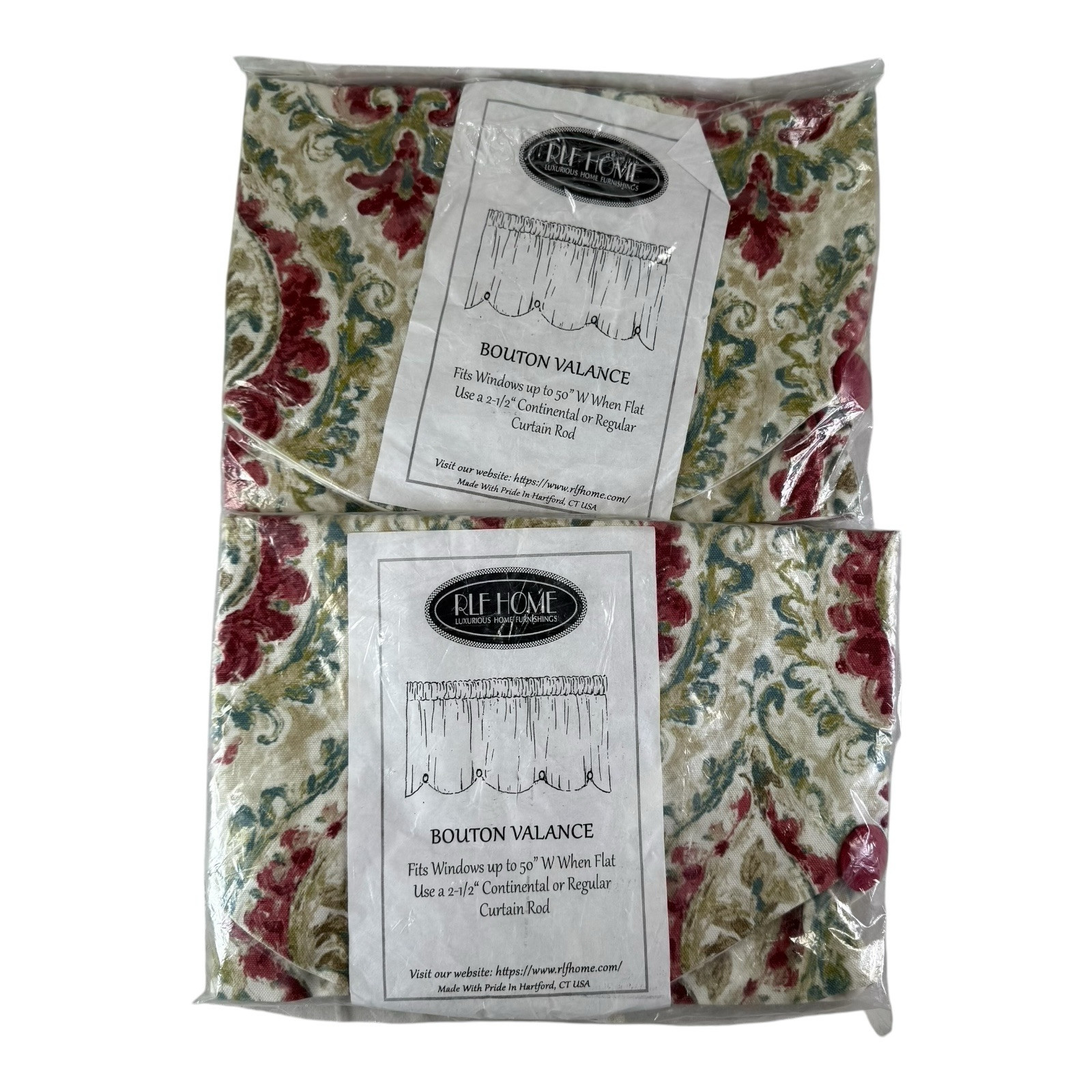 2 RLF HOME Luxurious Home Furnishings Bouton Valance 50” Wide For 2-2.5” Rod NEW