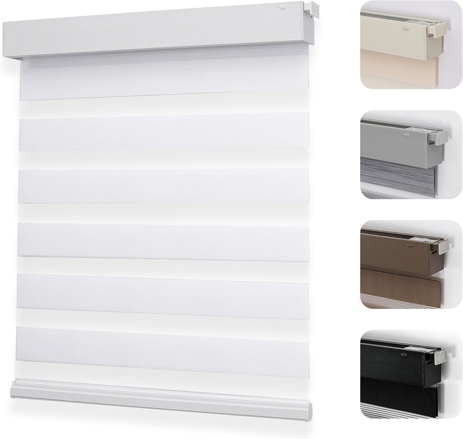 No Drill Zebra Blinds Cordless Day & Night Roller Shades White 51″ W x 75″ H