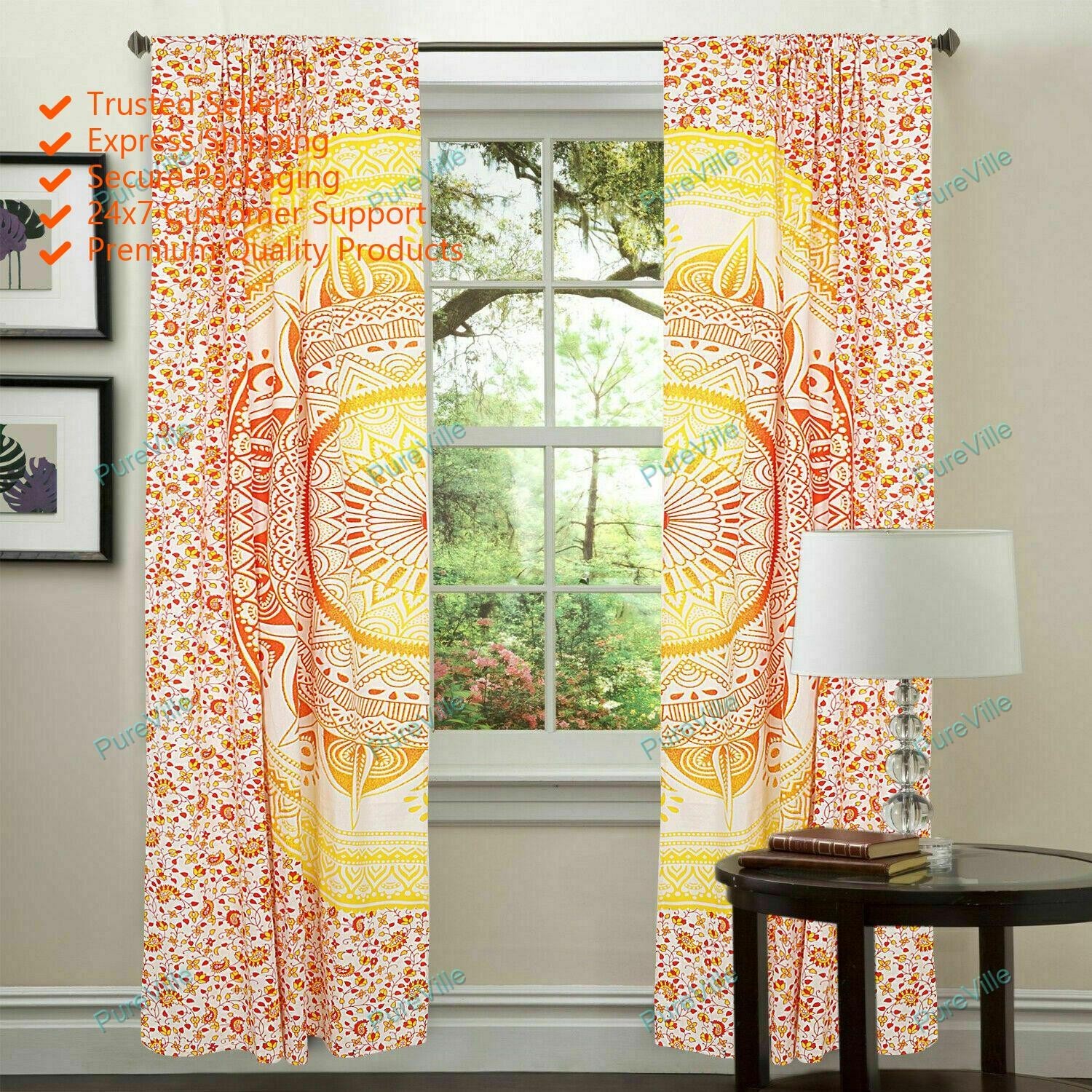 Mandala Curtain For Living Room Indian Cotton Curtain Hippie Window Door Cutains