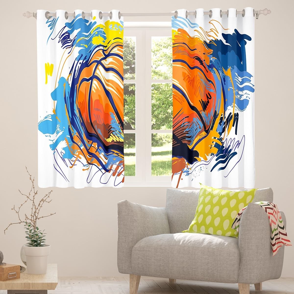 Basketball Window Curtains 42W»x84L» Boys Games Sports Theme Curtain Panels Y…