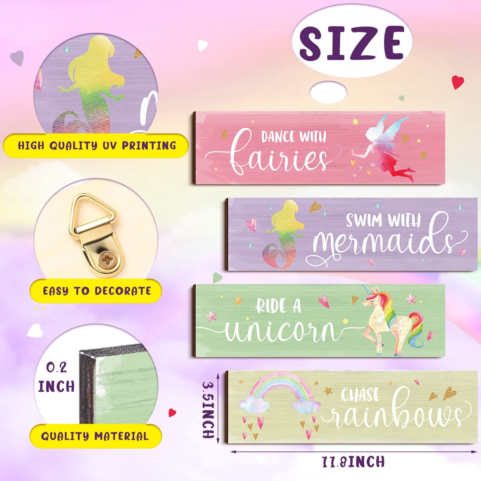 Yulejo Unicorn Rainbow Girls Room Wall Decor 12 x 3.5 inches, Novel Style
