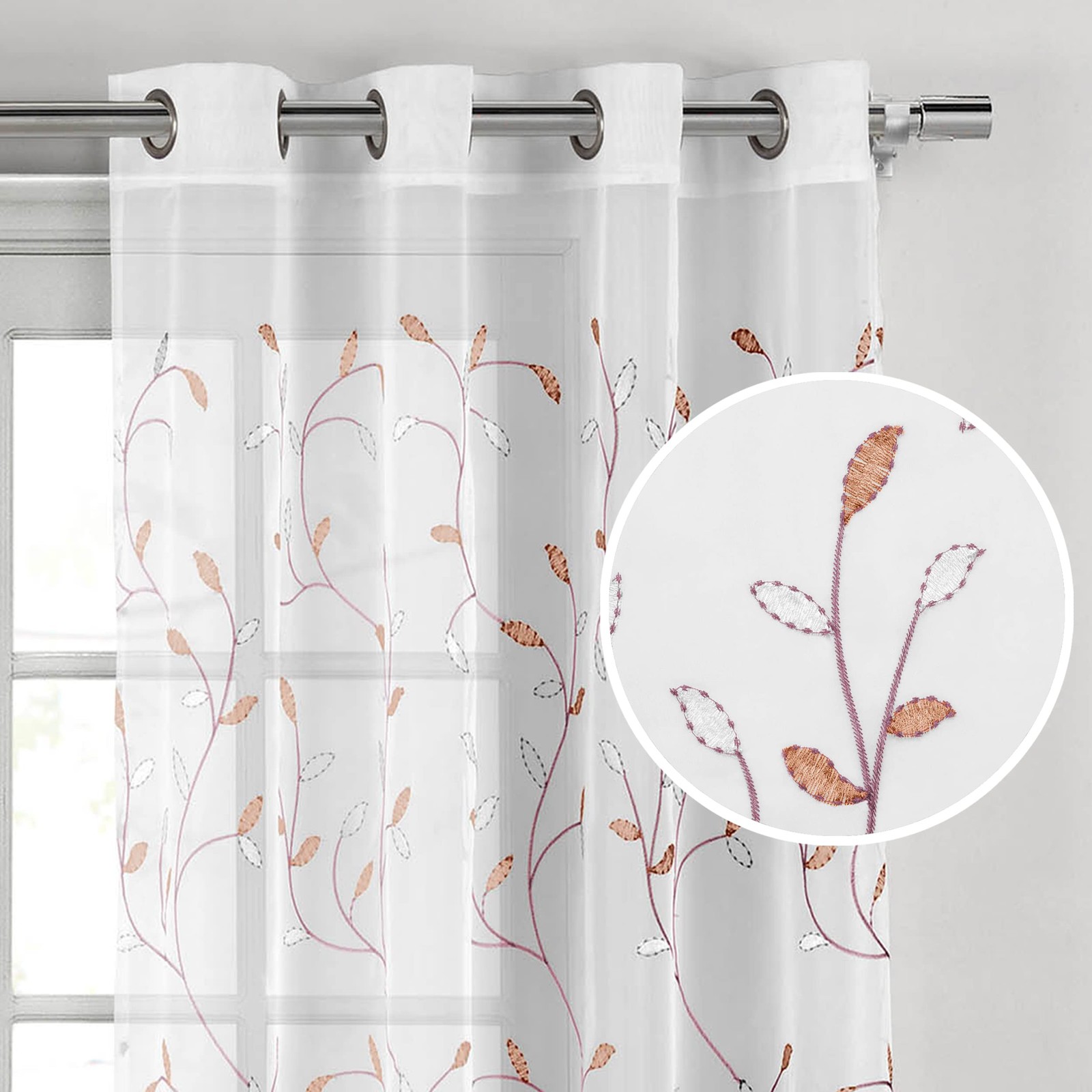 Window Elements Curtain, Wavy Leaves, Sheer, Tulle, Eyelet Curtain, …