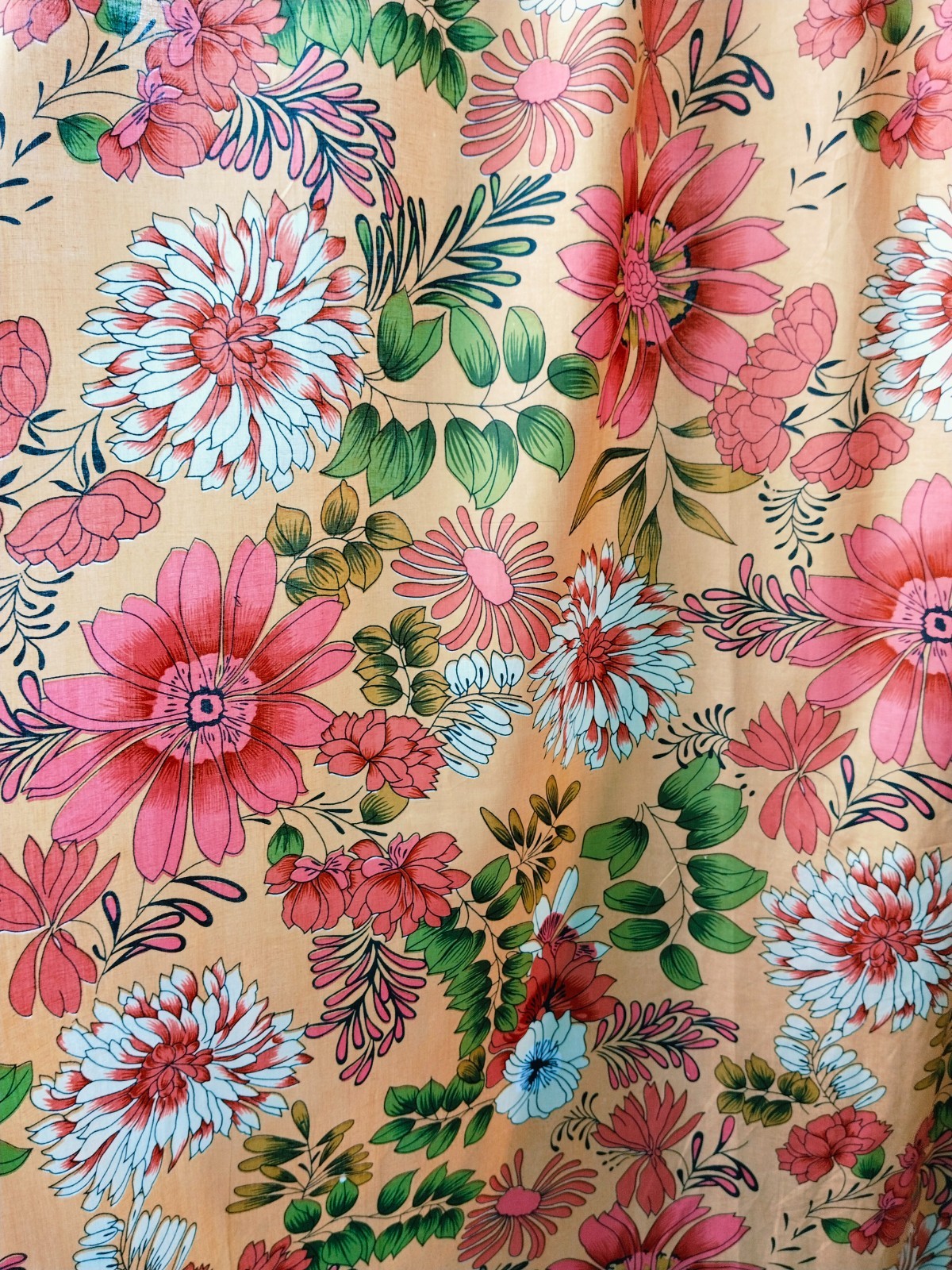 Floral Curtain Panel Peach Pink, Vintage Botanical Drapes for Living Room