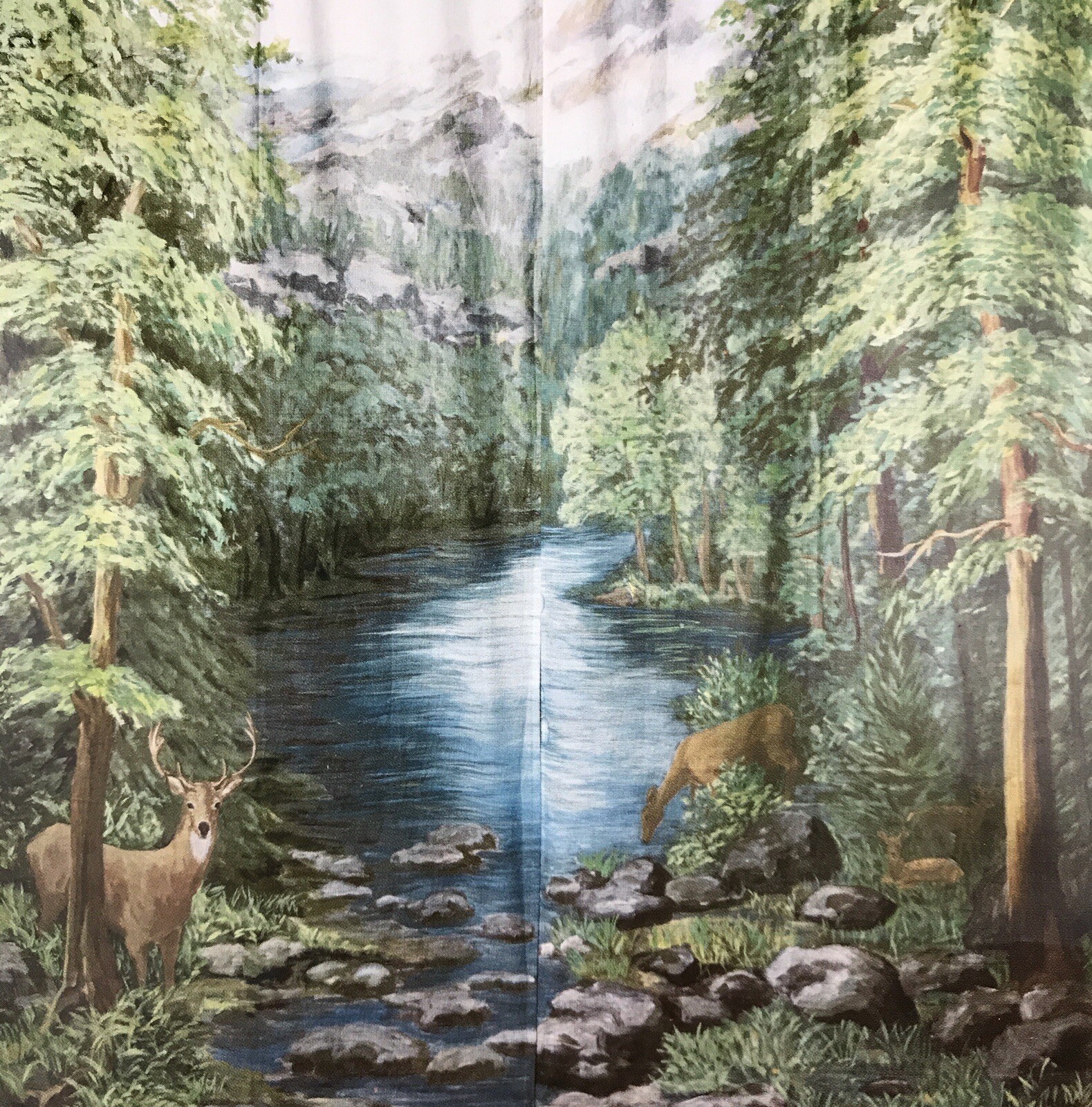 Forest Woods Deer Curtains 72″ x 84″ Woodland Crossing Window Art Stephenson