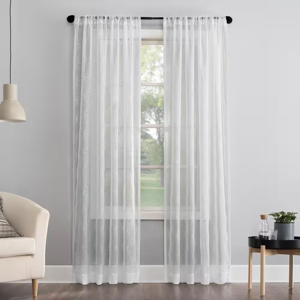 Tamaryn Embroidered Trellis White Polyester 50 In. W X 63 In. L Rod Pocket Sheer
