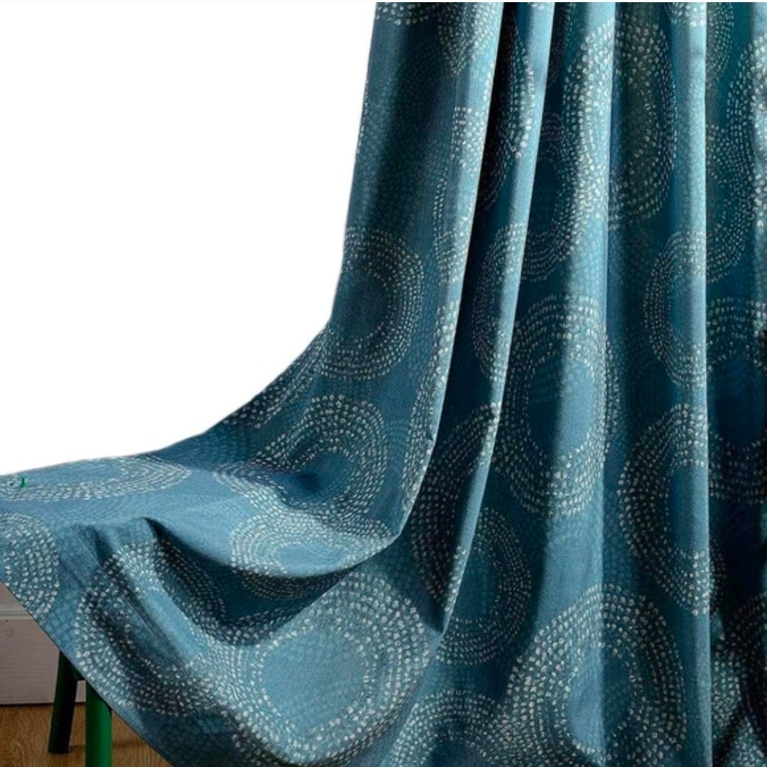Teal Blue Patterned Curtains – 96″ L X 52″ W – Boho Circles Style – Grommet