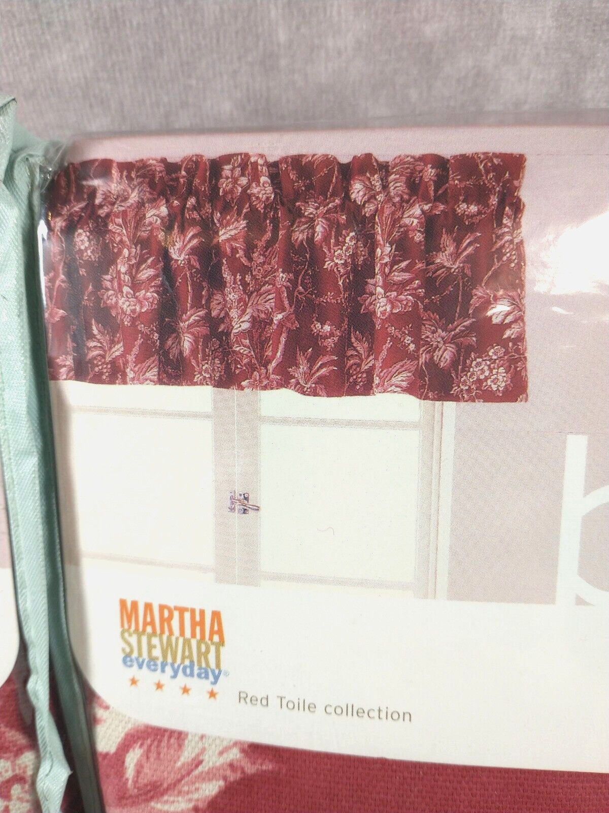 2 New 2002 Martha Stewart French Toile Red White Floral Blouson Valance 18X84