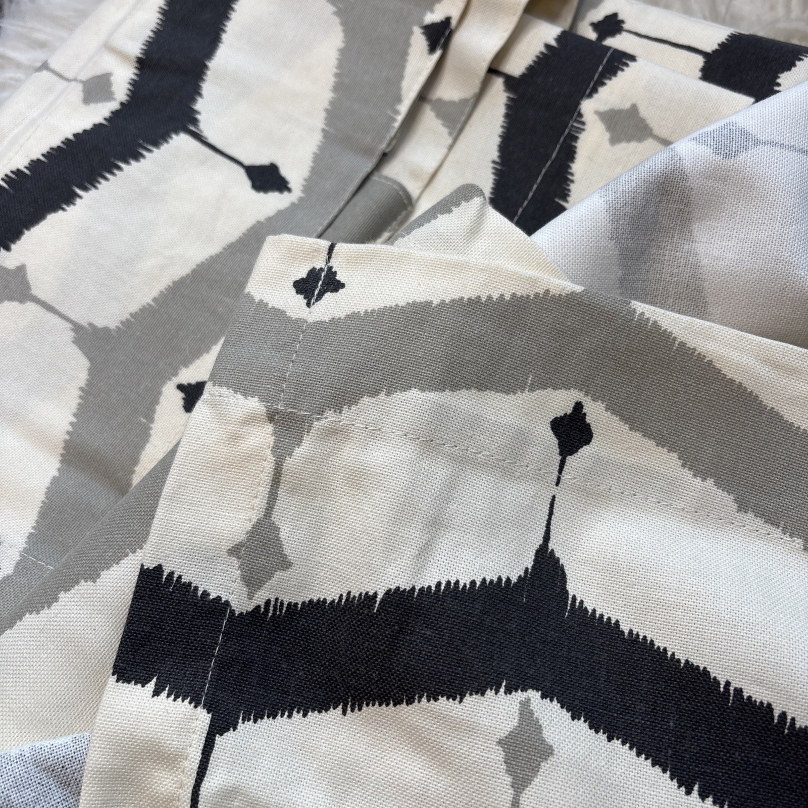 West Elm 48”x84” Curtain Panels Pair Gray Black Ivory Geometric Cotton Drapes