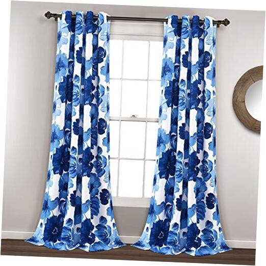 Leah Floral Insulated 52″W x 84″L (Pack of 2) Navy & White Light Filtering