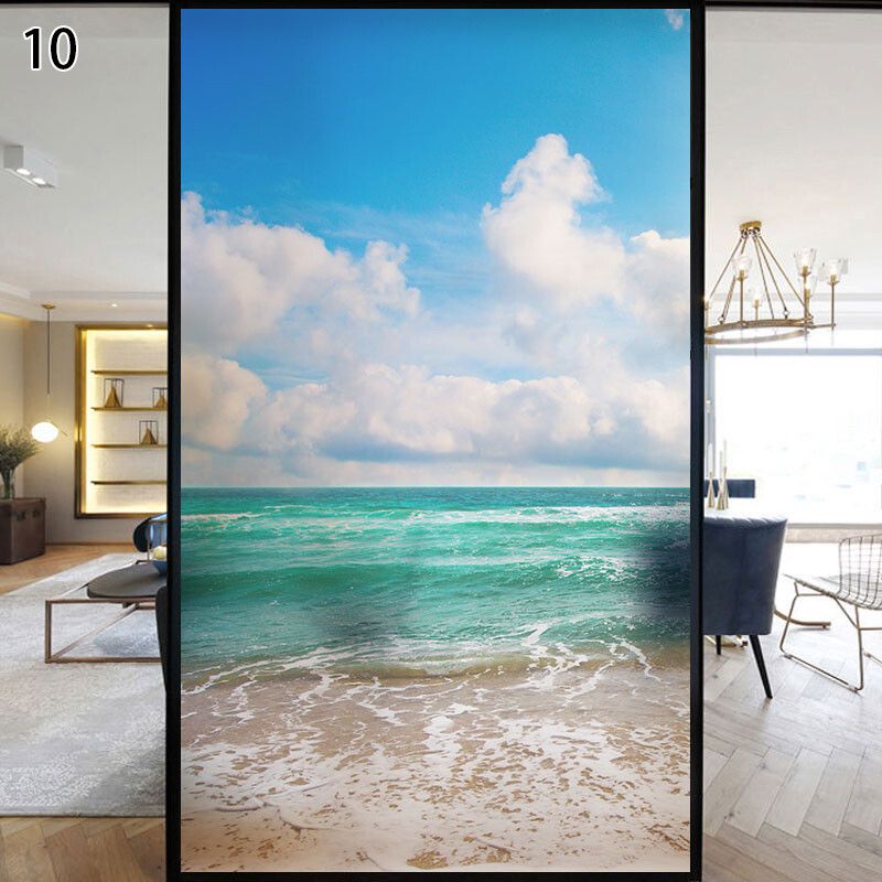 Wave Beach Static Frosted Stained Window Film Flower Decor Glass Sticker
