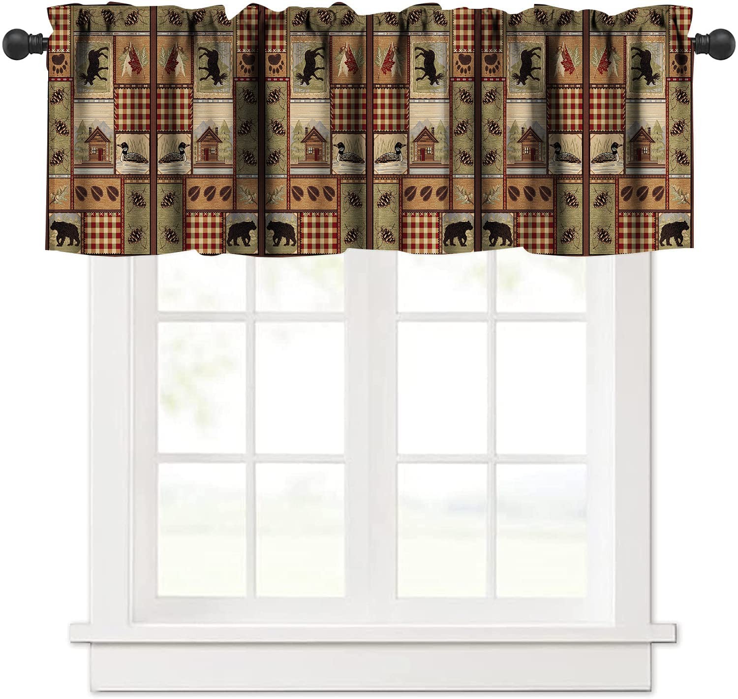 GoDazzling Retro Rustic Kitchen Curtain Valance, Animal Moose Deer Bear Duck …