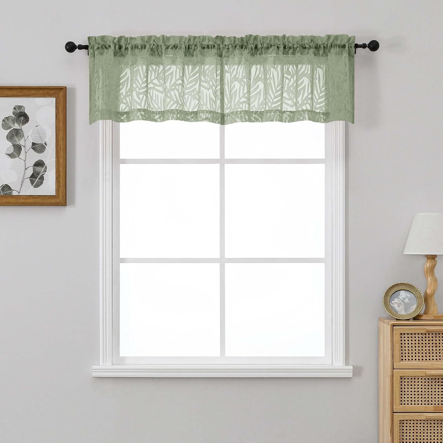 OVZME Sage Green Valances for Windows 14 Inch Length 2 Panels, Dual Rod Pocket L
