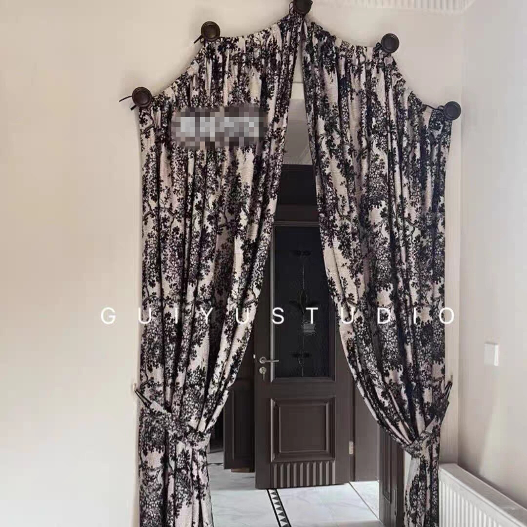 Custom American dome curtain light luxury black white cloth curtain drape C1891